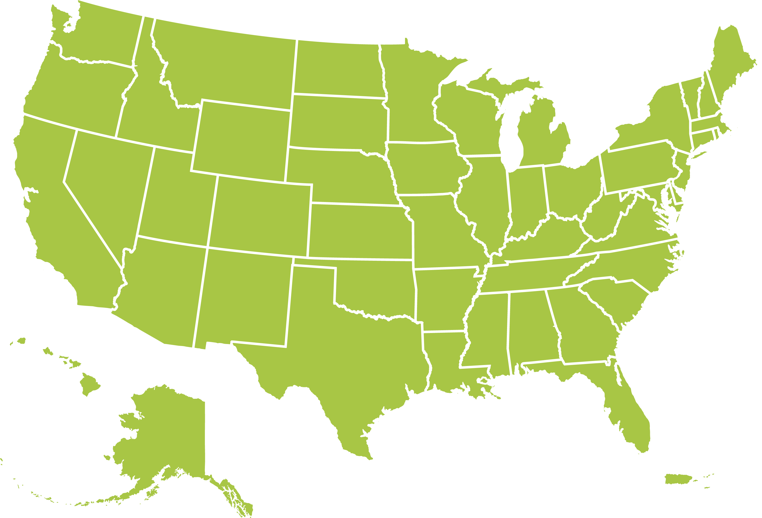 Map of the USA including Alaska, Hawaii and Puerto Rico